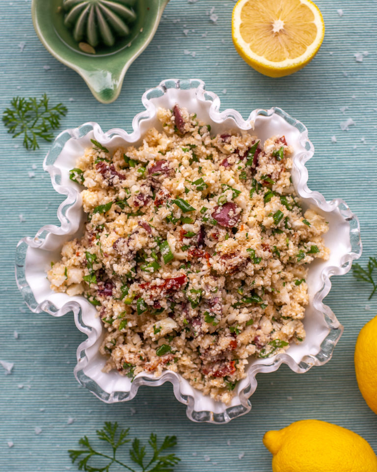 Cauliflower Salad with Kalamata Olives, SunDried Tomatoes, and Parsley