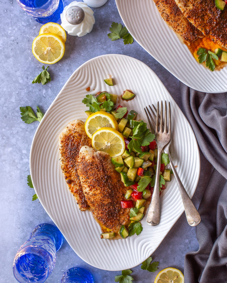 Cajun Baked Fish with Cucumber Tomato Salad – Primal Wellness