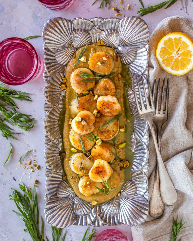 Scallops with Pistachio Vinaigrette and Fresh Herb Oil Primal Wellness