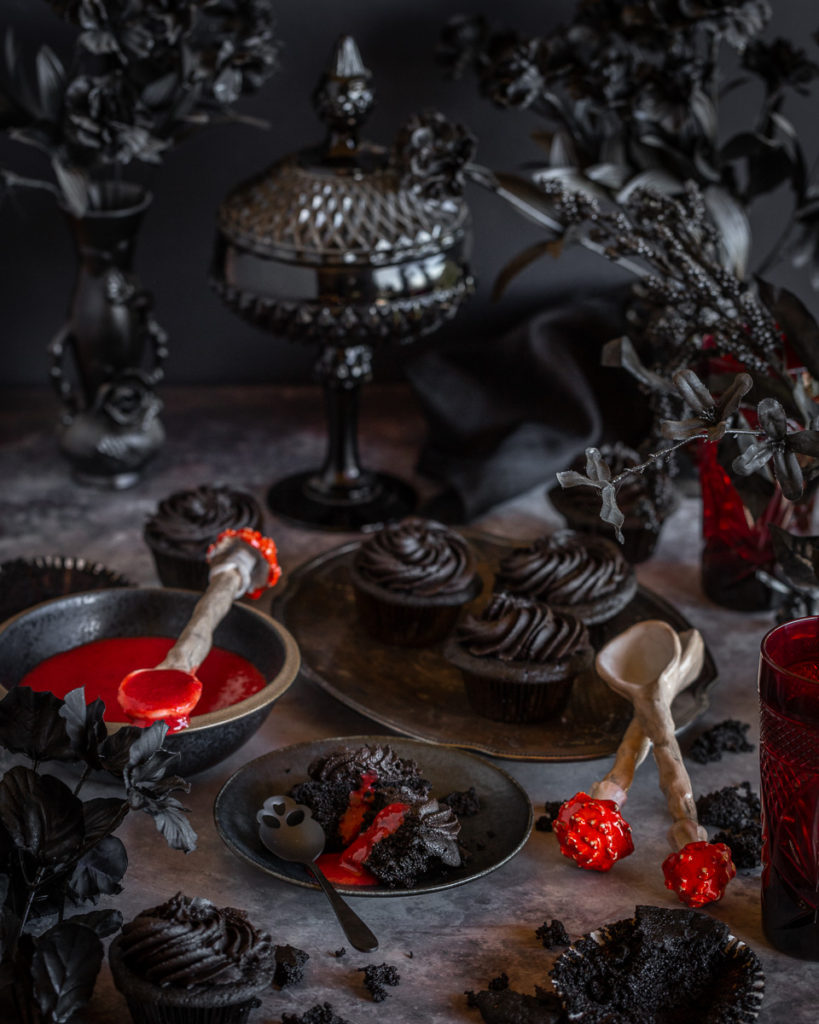 Halloween Black Cocoa Cupcakes with Berry Jam and Black Cocoa ...