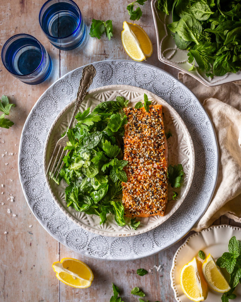 Everything Bagel Slow Roast Salmon with Herb Salad Primal Wellness