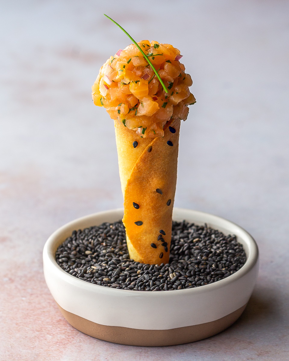 Salmon Tartare Cornets with Sweet Red Onion Crème Fraîche (Gluten-Free ...