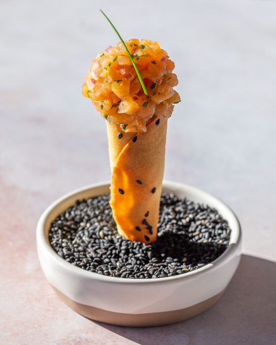 Salmon Tartare Cornets with Sweet Red Onion Crème Fraîche (Gluten-Free ...