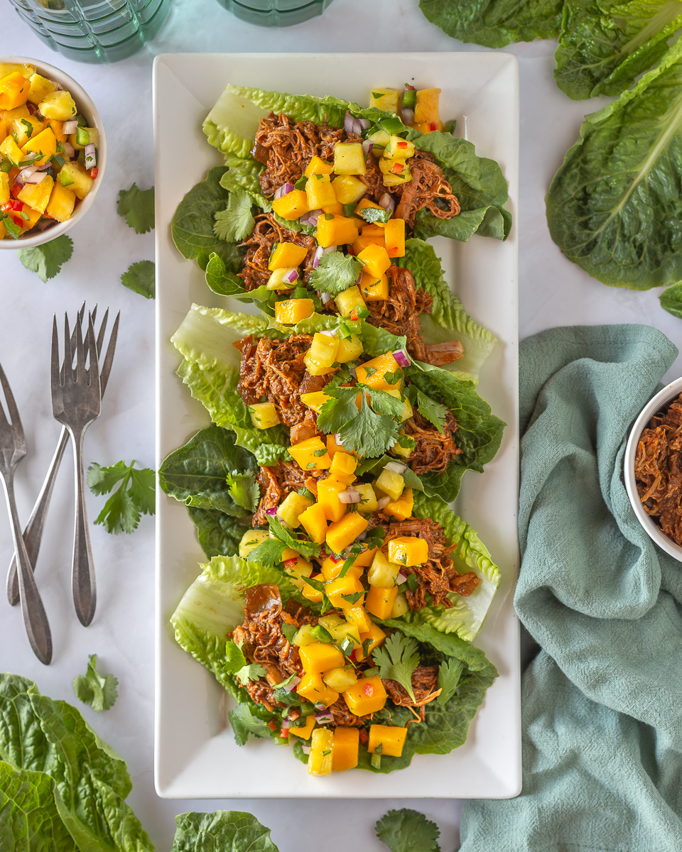 Pineapple Mango Salsa Pulled Chicken Lettuce Wraps – Primal Wellness